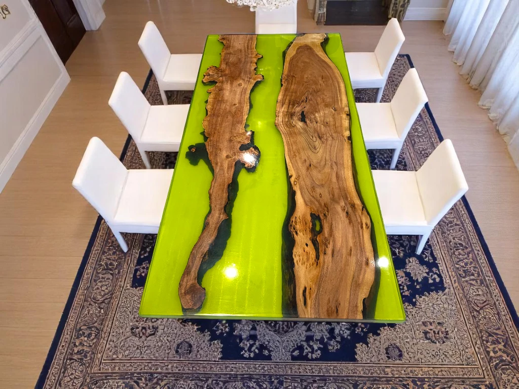 Acacia Wood Dining Table with Yellow Epoxy Resin – Custom Design
